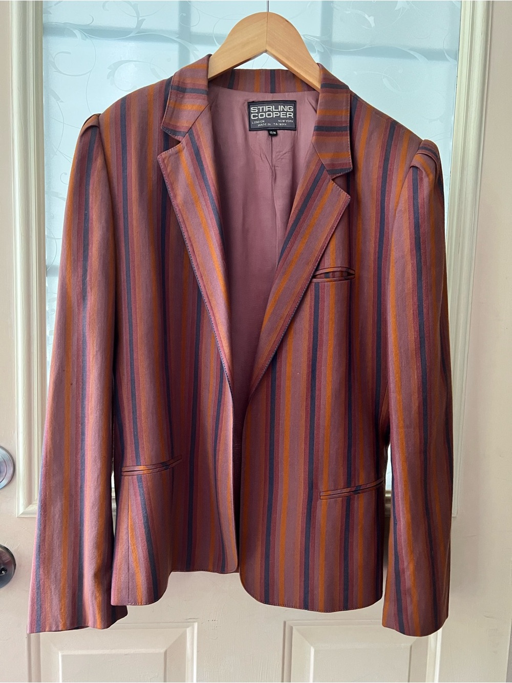 Vintage Stirling Cooper wool blend open vertical stripped lined blazer.